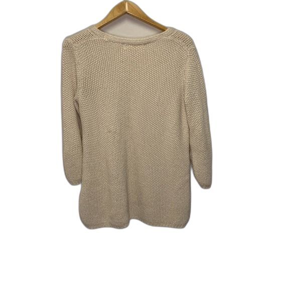 Zara Oatmeal Beige Shaker Knit Oversized V-neck 3/4 Sleeve Tunic Sweater Size M - Picture 3 of 8